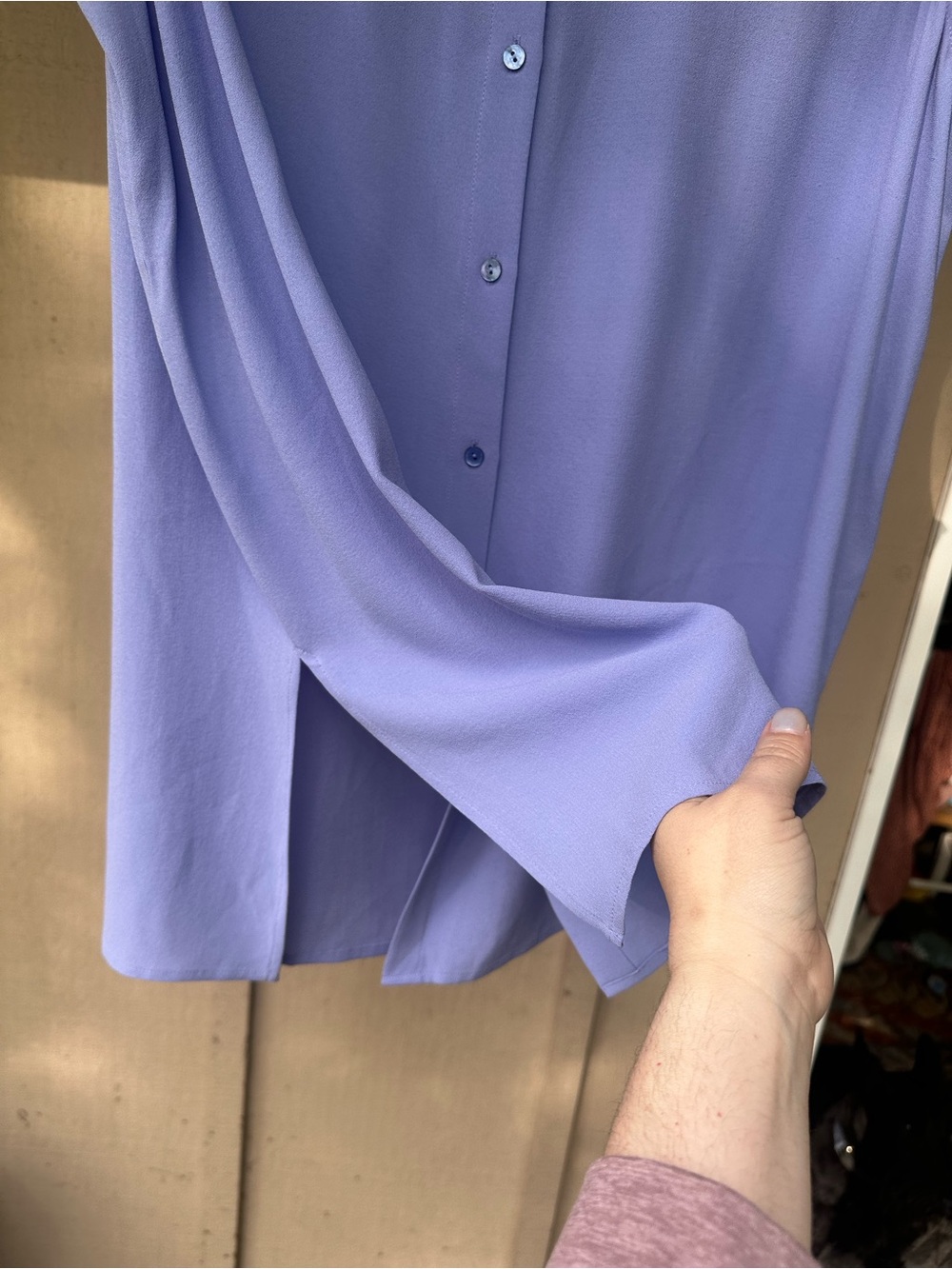 Eileen Fisher Silk Georgette Crepe Sleeveless Shirt in Periwinkle Blue - Picture 4 of 7